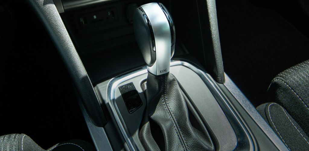 A photo of the transmission selector of an automatic car